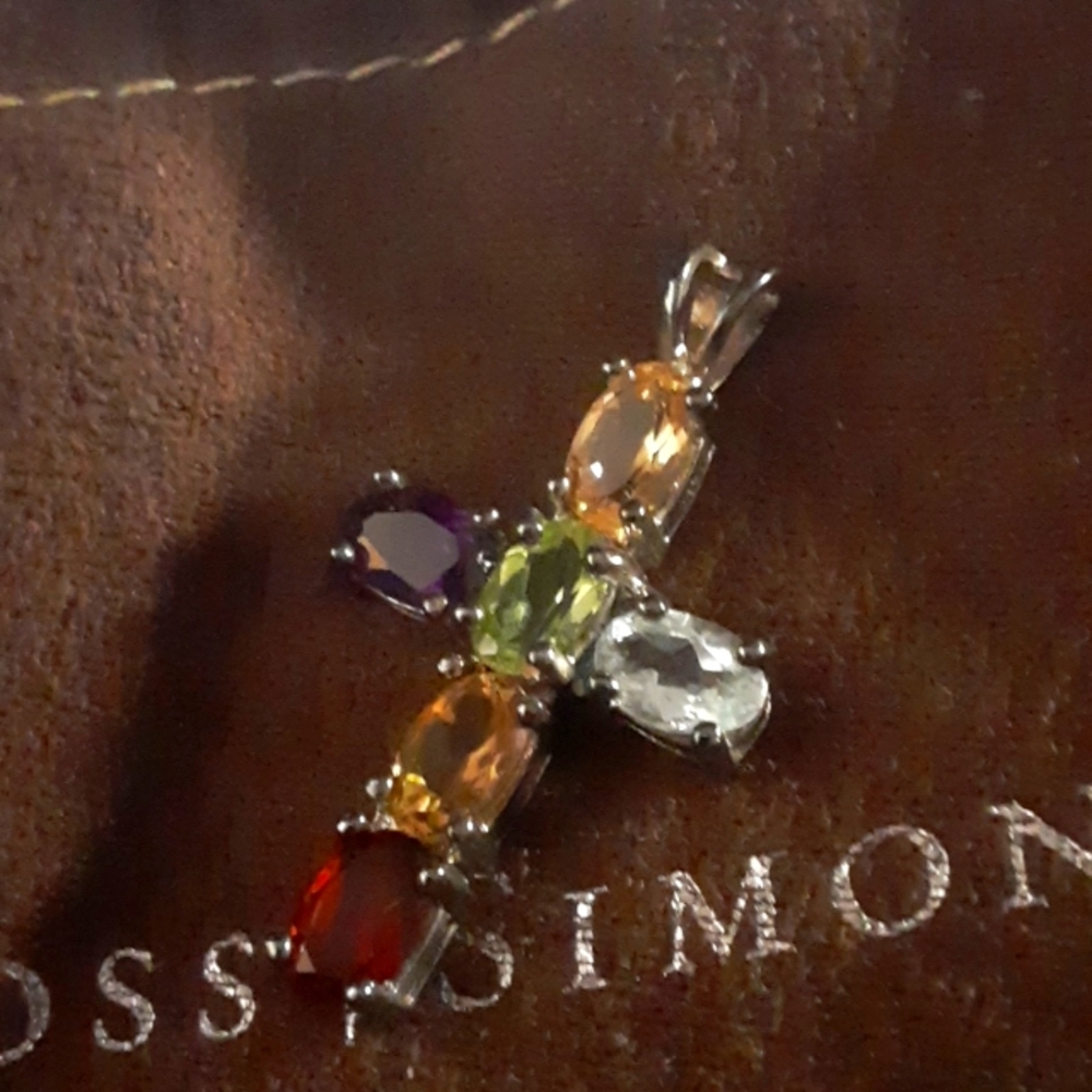 Ross and Simons multi gemstone cross vintage pendant.